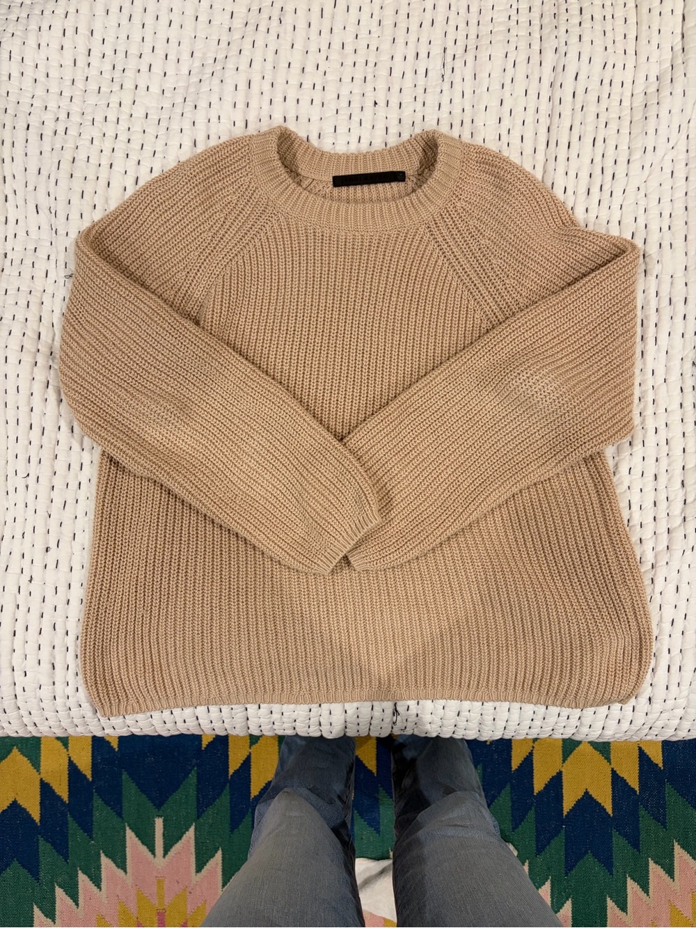 Jenni Kayne Beige Cotton Fisherman Crewneck Sweater